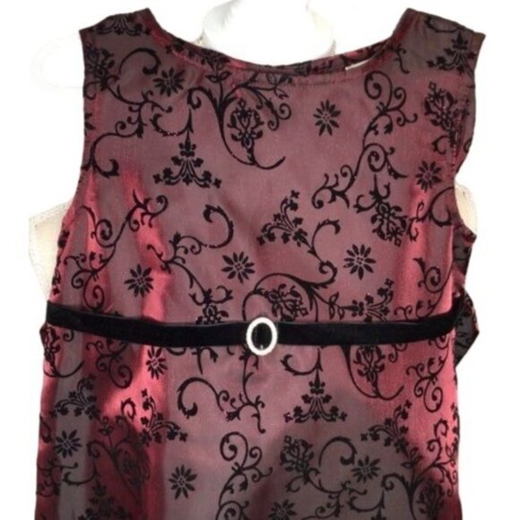 Sleeveless Dress Burgundy Red Black Flowers Pullover Buttons Size 7 - Picture 7 of 9